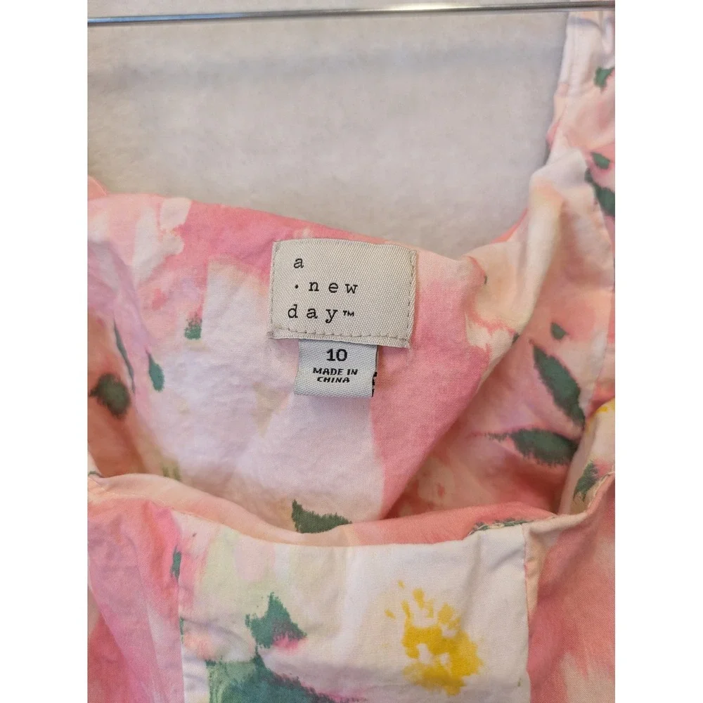 A‎ New Day Girl's Size 10 Floral Print Sleeveless Dress Pink White Green